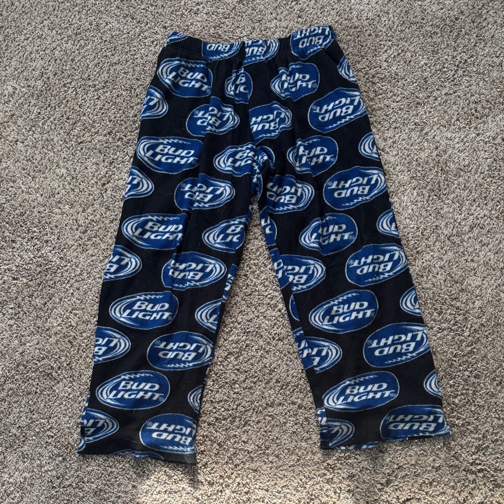 Bud Light Mens Black Blue Logo All Over Print Lounge Pajama Pants